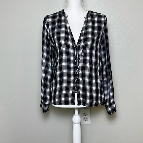Express Plaid Lace-Up Top M - Picture 1 of 8